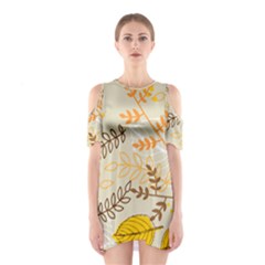 Leaves Flowers Background Pattern Shoulder Cutout One Piece Dress by Grandong