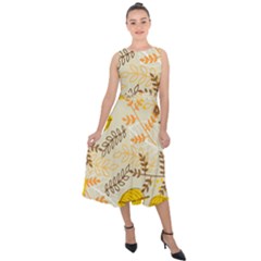 Leaves Flowers Background Pattern Midi Tie-back Chiffon Dress by Grandong