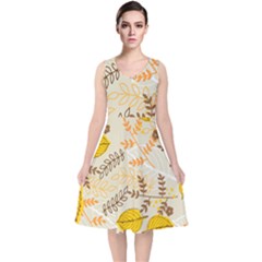 Leaves Flowers Background Pattern V-neck Midi Sleeveless Dress  by Grandong