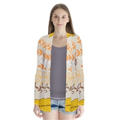 Leaves Flowers Background Pattern Drape Collar Cardigan by Grandong