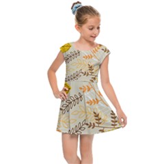 Leaves Flowers Background Pattern Kids  Cap Sleeve Dress by Grandong