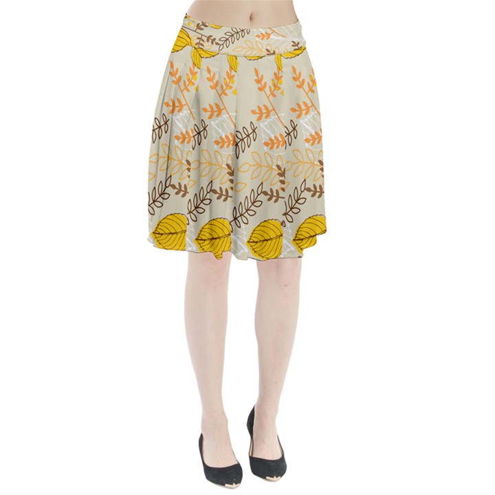 Leaves Flowers Background Pattern Pleated Skirt