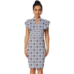 Flower Branch Corolla Wreath Lease Pattern Vintage Frill Sleeve V-neck Bodycon Dress by Grandong