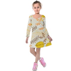 Leaves Flowers Background Pattern Kids  Long Sleeve Velvet Dress by Grandong