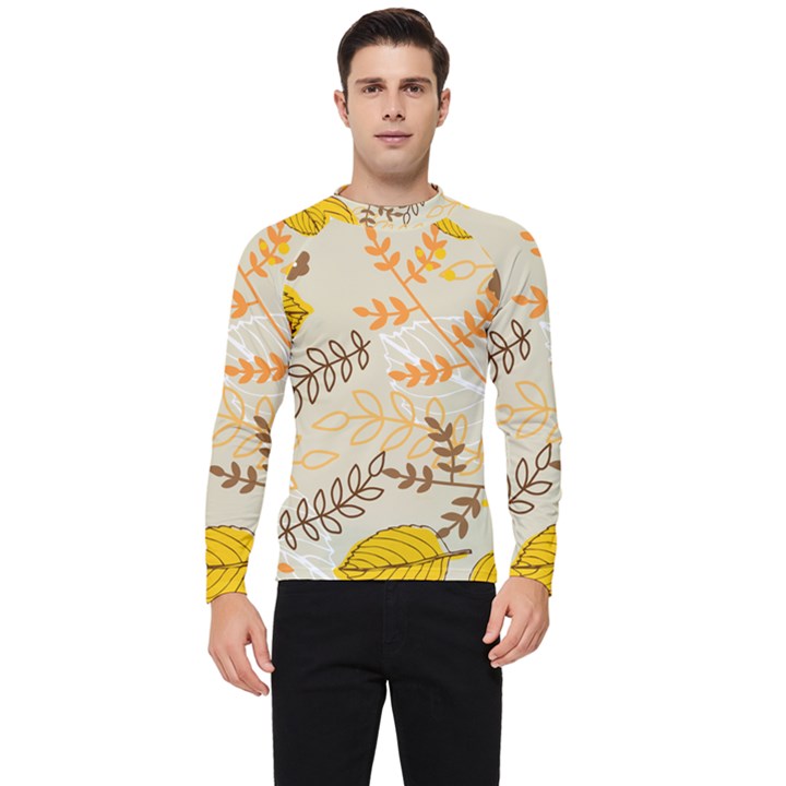 Leaves Flowers Background Pattern Men s Long Sleeve Rash Guard