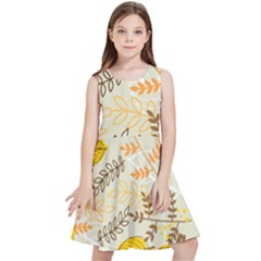 Leaves Flowers Background Pattern Kids  Skater Dress by Grandong