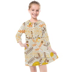 Leaves Flowers Background Pattern Kids  Quarter Sleeve Shirt Dress by Grandong