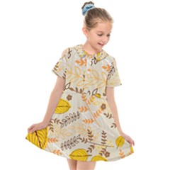 Leaves Flowers Background Pattern Kids  Short Sleeve Shirt Dress by Grandong