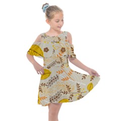 Leaves Flowers Background Pattern Kids  Shoulder Cutout Chiffon Dress by Grandong