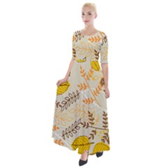 Leaves Flowers Background Pattern Half Sleeves Maxi Dress by Grandong