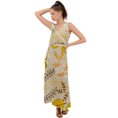 Leaves Flowers Background Pattern V-neck Chiffon Maxi Dress by Grandong