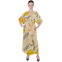 Leaves Flowers Background Pattern V-neck Boho Style Maxi Dress by Grandong