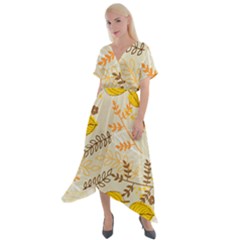 Leaves Flowers Background Pattern Cross Front Sharkbite Hem Maxi Dress by Grandong