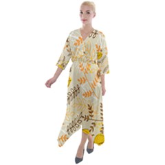 Leaves Flowers Background Pattern Quarter Sleeve Wrap Front Maxi Dress by Grandong