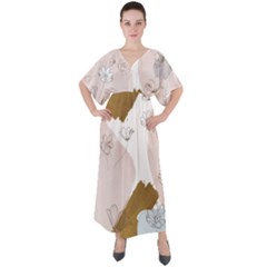 Flower Branch Corolla Wreath V-neck Boho Style Maxi Dress by Grandong