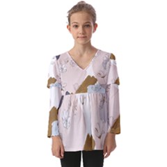 Flower Branch Corolla Wreath Kids  V Neck Casual Top by Grandong