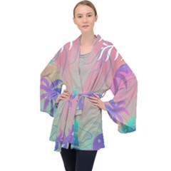 Palm Trees Leaves Plants Tropical Long Sleeve Velvet Kimono  by Grandong