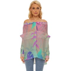 Palm Trees Leaves Plants Tropical Off Shoulder Chiffon Pocket Shirt by Grandong