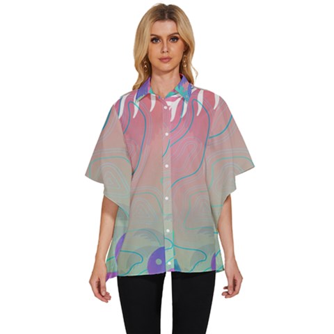 Palm Trees Leaves Plants Tropical Women s Batwing Button Up Shirt by Grandong