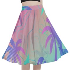 Palm Trees Leaves Plants Tropical A-line Full Circle Midi Skirt With Pocket by Grandong