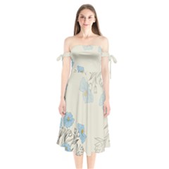 Digital Paper Flowers Background Shoulder Tie Bardot Midi Dress by Grandong