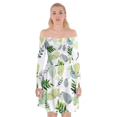 Leaves Foliage Pattern Abstract Off Shoulder Skater Dress by Grandong