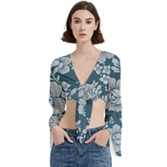 Flowers Design Floral Pattern Trumpet Sleeve Cropped Top