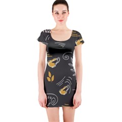 Leaves Coffee Digital Paper Cup Short Sleeve Bodycon Dress by Grandong