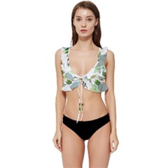 Leaves Foliage Pattern Abstract Low Cut Ruffle Edge Bikini Top