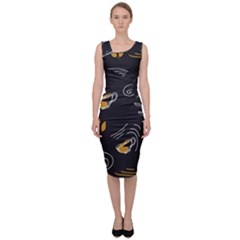 Leaves Coffee Digital Paper Cup Sleeveless Pencil Dress by Grandong