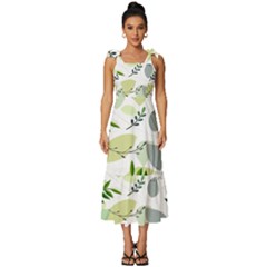 Leaves Foliage Pattern Abstract Tie-strap Tiered Midi Chiffon Dress by Grandong