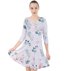 Flower Branch Corolla Wreath Lease Quarter Sleeve Front Wrap Dress by Grandong