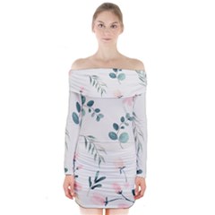 Flower Branch Corolla Wreath Lease Long Sleeve Off Shoulder Dress by Grandong