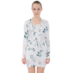 Flower Branch Corolla Wreath Lease V-neck Bodycon Long Sleeve Dress by Grandong