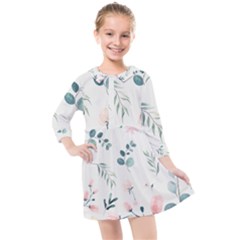 Flower Branch Corolla Wreath Lease Kids  Quarter Sleeve Shirt Dress by Grandong