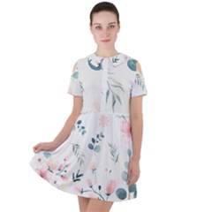 Flower Branch Corolla Wreath Lease Short Sleeve Shoulder Cut Out Dress  by Grandong