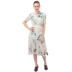 Flower Branch Corolla Wreath Lease Keyhole Neckline Chiffon Dress by Grandong