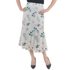 Flower Branch Corolla Wreath Lease Midi Mermaid Skirt by Grandong