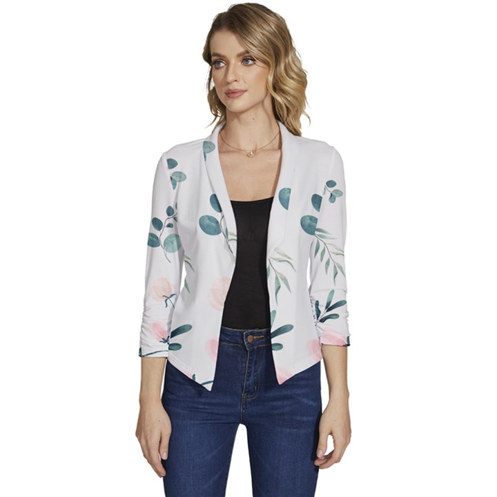 Flower Branch Corolla Wreath Lease Women s Casual 3/4 Sleeve Spring Jacket