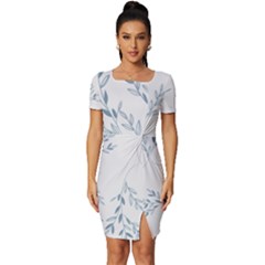 Flowers Floral Design Pattern Fitted Knot Split End Bodycon Dress