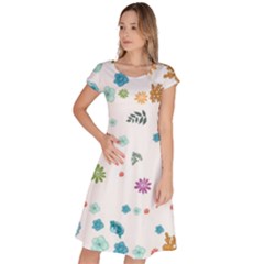 Flower Leaves Background Floral Classic Short Sleeve Dress by Grandong