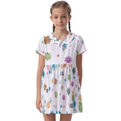 Flower Leaves Background Floral Kids  Asymmetric Collar Dress