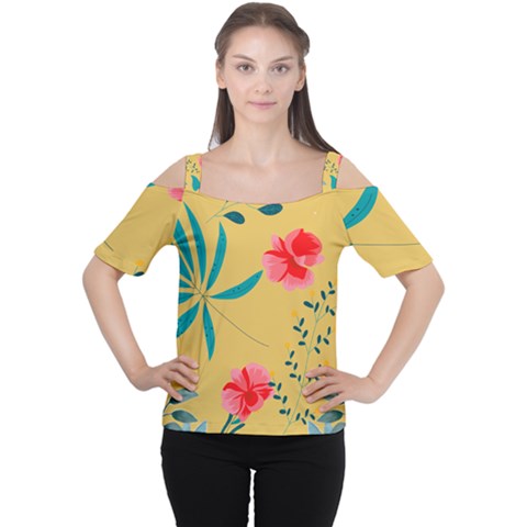 Flowers Petals Leaves Plants Cutout Shoulder T-shirt by Grandong