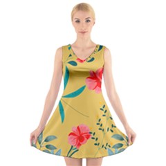 Flowers Petals Leaves Plants V-neck Sleeveless Dress by Grandong