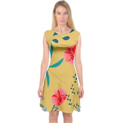 Flowers Petals Leaves Plants Capsleeve Midi Dress by Grandong