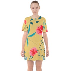 Flowers Petals Leaves Plants Sixties Short Sleeve Mini Dress by Grandong