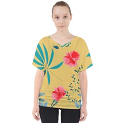 Flowers Petals Leaves Plants V-neck Dolman Drape Top by Grandong