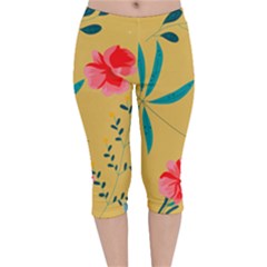 Flowers Petals Leaves Plants Velvet Capri Leggings  by Grandong