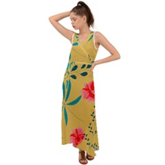 Flowers Petals Leaves Plants V-neck Chiffon Maxi Dress by Grandong