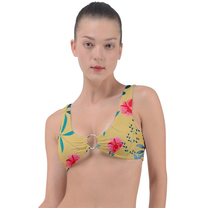 Flowers Petals Leaves Plants Ring Detail Bikini Top